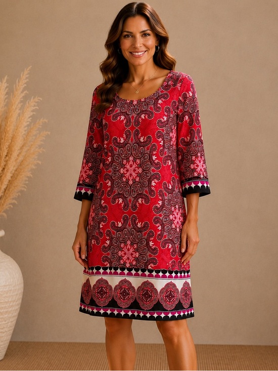 Chico's Dresses & Skirts - Chico's Red Pink and Black Paisley-Print Midi Dress